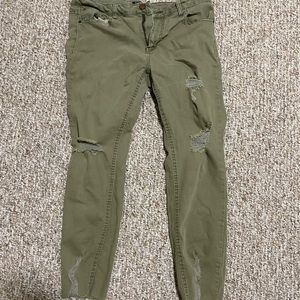 Olive Green skinny ripped jeans